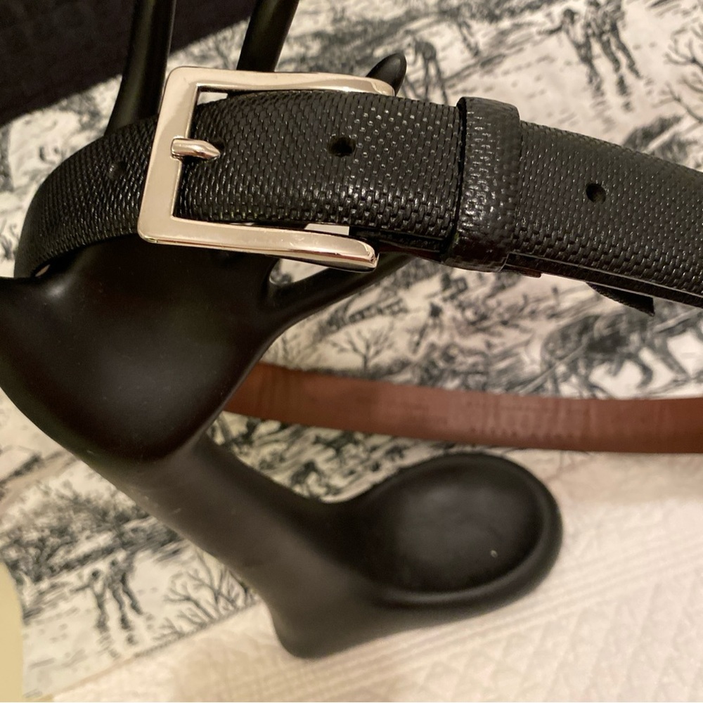 PERRY ELLIS “Portfolio” Belt Black Leather Size 36” Solid Brass Buckle EUC